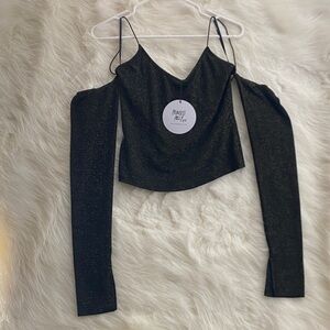 Princess Polly Black Glitter Crop Top